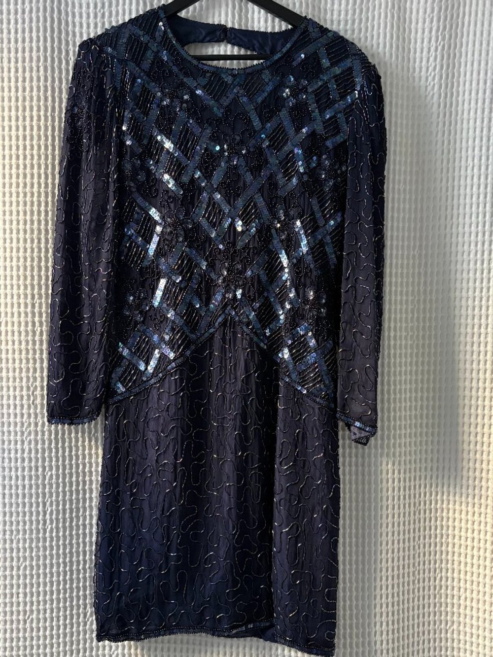 Navy Beaded Evening Dress - Elegant Sequined Cocktail Dress